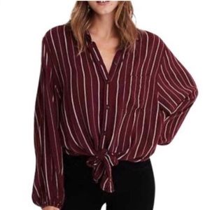 Front Tie Long Sleeve Button Up